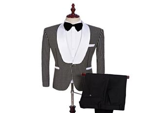 Custom Made Brand Groomsmen Shawl White Lapel Groom Tuxedos black Men Suits Wedding Man Twopiece Suite3510804