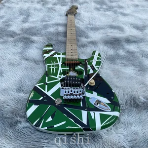 I Stock Edward Eddie Van Halen Heavy Relic Green Franken Electric Guitar Black White Stripes, St Shape Maple Neck, Floyd Rose Tremolo Locking Nut