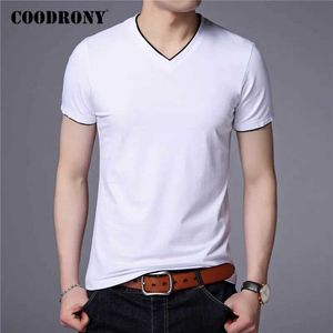 Men's T-Shirts COOLRONY brand summer short sleeved mens cotton T-shirt mens T-shirt mens casual V-neck T-shirt mens clothing top C5102S Q240517
