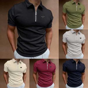 Herrpolos designer Summer Zipper Polo Shirts Märke randig trycktröja för män streetwear casual svartvit kort ärm t-shirt topp