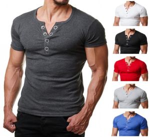 Henley T Shirt Men 2019 Summer Fashion V Neck Short Sleeve Tee Shirt Homme Casual Slim Fit Metal Button Design Mens Tshirts XXL7595563