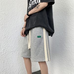 Basic Youthful Vitality Casual Shorts for Mens Korean Loose Straight Summer Splicing Fashion Brushed Elastic Knee Pants 240515