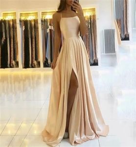 Satynowe sukienki Evening Prom Party Data de Sformal Simple Spaghetti Sexy Slit 2207056719836