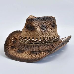 Berets Natural Panama Strape Strape Hat для женщин Лето выдолбленное широкое солнце Brim Beach Sun