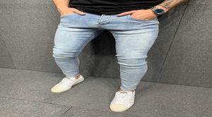 Nowe men039s Elastyczne szczupły dżinsy swobodne rozryte chude spodnie uliczne ubranie jeansu elastyczne talia Slim Fit Denim Spodnie x06211773887