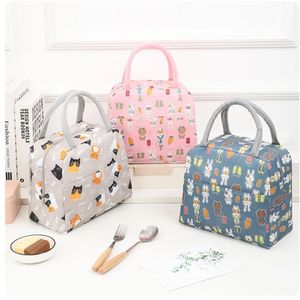 Functional Pattern Cooler Lunch Box Portable Insulated Canvas Bag Thermal Food Picnic Bags For Women Kids 240511