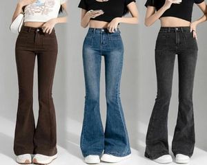 Calças Vintage High Caist Flare Jeans Women039S High Street Slim Fit Denim Casual6387114
