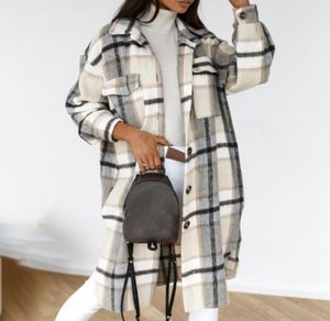 Women039s Trench Coats 2021 Winter Checked Women Jacket avbryta överrocken varm rutig lång kappa överdimensionerade tjocka ullblandningar FE4117411