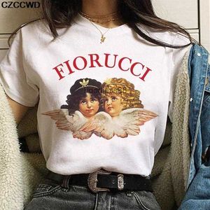 Söt ängel baby koreansk t-shirt t-shirts kläder kvinnor överdimensionerade fiorucci brev tryck roligt hajuku o-hals lösa toppar