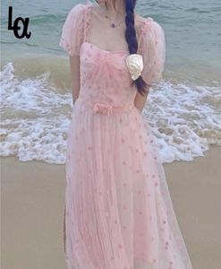 Pink Elegant Sweet Dress Women Kawali Floral Casual Korean Pretty Princess Designer Beach Fairy Summer 2105193094647