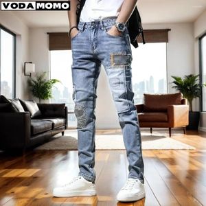 Jeans masculinos Fall 2024 Men Men Stylish Ripped calça Slim Stray Denim Roupos Fashion Moda Skinny Pantalones