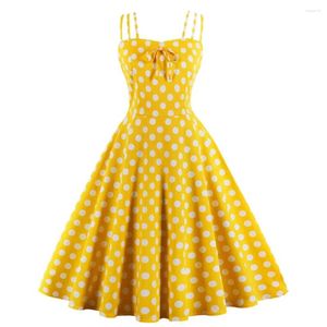 Sıradan Elbiseler Polka Dot Vintage 1950'ler sarı elbise artı 4xl kadınlar yaz zarif kayış pimi 60s tunik rockabilly pamuk