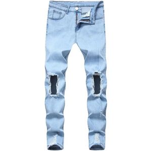 Men039s Jeans Mens Fashion Light Blue Hole Denim Pants Ripped Distressed Slim Pencil Motorcykel Toppkvalitet1791864