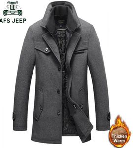 Зимняя шерсть густое теплое пальто мужчины мода двойной воротник ветропроницаемые умные повседневные мужские куртки излишки длинные шерстяные пальто капля L2680627