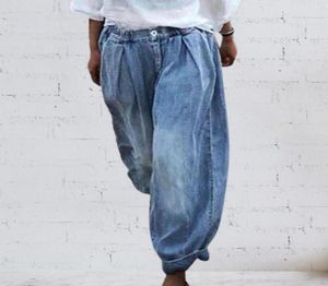 Women039s Jeans Women Elastic midja Harem Loose Denim Pants Chic Solid Color Button Imitation Cowboy Spring Summer Streetwear T5301642