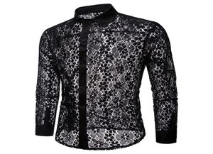 Men Shirts 2018Autumn neue Mode Langarm hochqualifizierter Männer sexy Lace Herren Shirt Blackwhite Herren -Hemd -Hemden SXXL4526359