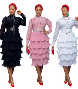 봄 가을 아프리카 여성 긴 소매 핑크색 흰색 플러스 사이즈 드레스 드레스 XL5XL 2111156841118