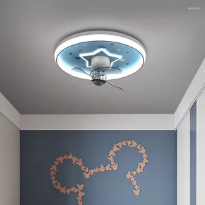 Lustres de lustre moderno LED teto com ventiladores para o quarto do quarto infantil berçário de bebê azul rosa estrelado lustre controle remoto