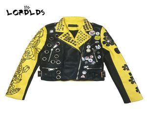 LORDLDS Women Leather Jacket Yellow Short Crop Jackets and Coats Punk Motorcycle Streetwear Woman Autumn Clothes 20195441244