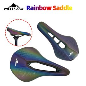 MOTSUV Cykel Rainbow Sadel Soft Silica Gel Pu Leather Bekväm väg Mountain Bike Seat Cushion Stuffsäker framsäte Matta 240507