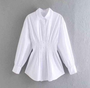 Mulher cintura elástica blusa de gelo branca fêmea de manga longa Casual Lady tops soltos blusas S8710 2104304480672