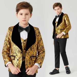 Roupas Conjuntos de roupas Conjunto de casamentos meninos Shawl Lapela Boys Mens Set de 3 peças Roupas formais Slim Fit Boys Ball Conjunto (jaqueta+calça+gravata+colete) Q240517