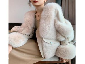 Women Winter Real Fur Coat Short Long Sleeve Natural Fur Jacket Outwear With Genuine Sheep Leather Thick Genuine3170227