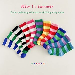 3 par kombination Spring and Summer Thin Childrens Socks Matching Color Horizontal Strip Shift Circle Socks Cotton Dreatble 240507