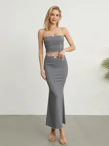 Kvinnors tankar Kvinnor Y2K kjol Set kläder Axless Crop Top Bodycon Midi Dress Summer