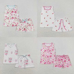 Set di abbigliamento all'ingrosso di camicie senza maniche per neonati per bambini Piccola floreali set di floreali Summer Childrens Q240517