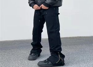 Black Kidle zamek błyskawiczny proste męskie spodnie dżinsowe proste kieszenie luźne swobodne dżinsy pantseSize4558589