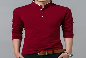 Men Cotton T Shirt Full Sleeve tshirt Man Solid Color Tshirts topstees Mandarin Collar Long Shirts6721114