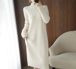 Casual klänningar estetisk maxi tröja klänning för kvinnor vinter lös kvinna mantel lång vintage stickad bodycon koreansk mode vit 223801519