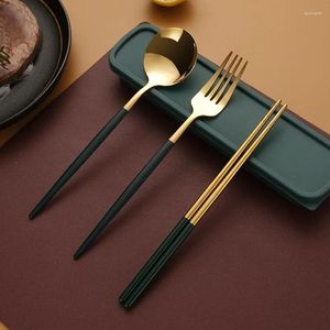 Dinnerware Sets Stainless Steel Portable Chopsticks Spoon Set Outdoor Storage Camping Tableware Three Piece