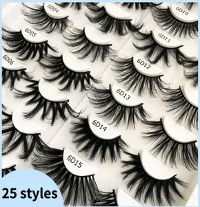 Super Long 25mm Faux Mink Eyelashes 3D 5D 6D Högvolym Tät dramatiska ögonfransar Makeup False Eyelash 100 Pairs9084727