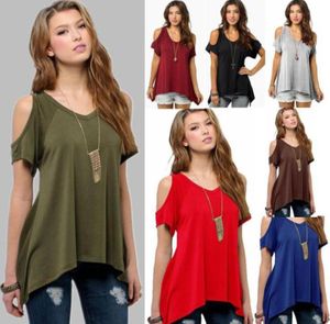 10 ألوان Women039S الموضة قصيرة الأكمام قمم سترة السيدات مثير Vneck Solid Color بالإضافة إلى حجم S4XL قمم قبالة الكتف Cas613412457403