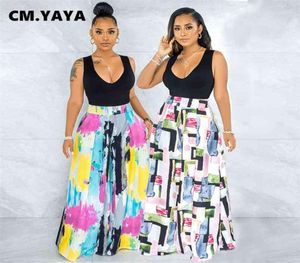 CMYAYA Summer Kobiety Pants Mid talia Pełna długość szerokiej nogi Pole luźne spodnie Pieszenie Casual Street Tied Dye Print 2107212838706