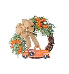 Decorative Flowers Autumn Wreath Front Door Truck Fall Decoration Orange Floral Outdoor Heart Form Wreaths For Winter