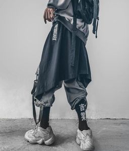 Punk Style Asymmetrical Letter Brodery Lace Up Hakama Pants Men Cargo Casual Streetwear Hip Hop Bottoms Förkläde Japan Trousers6835458