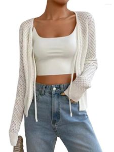 Women Polos Women's Wagersed Chunky Kunt Knit Sweter z otwartym przednim i pustym projektem - Trendy Long Rleeve Casual