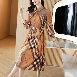 2024SS High-grade Miyake Pleated New Dress High-end Foreign Color Collision Thin Medium-length Temperament Skirt