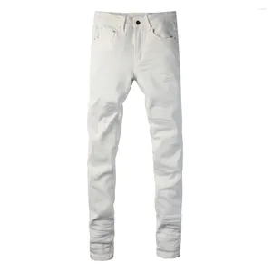 Mäns jeans män klassiska vita denim streetwear mager avsmalnande höga stretch byxor ren färg beige byxor