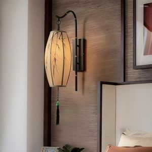 Wall Lamp Iron Fabric Living Room Bedroom Bedside Chinese Restaurant El Villa Corridor Light Sconce LB022024