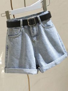 Jeans femminile 2024 Summer Shorts da donna Shorts Casual High Waist Pantaloni a gamba larga Blue Rolled Wash