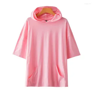 Kvinnors T-skjortor stor storlek Summer Löst kortärmad T-shirt Byst 144CM 5XL 6XL 7XL 8XL 9XL Solid Hooded Top 5 Färger