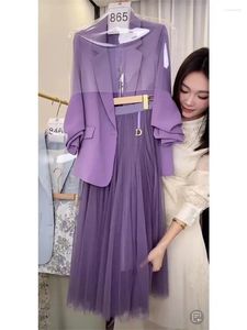 Work Dresses Female Half Skirt Two Pieces Suit 2024 Spring Women Korean Dramas To Reduce Age Westernization Fashion Luxury Purple Jacket
