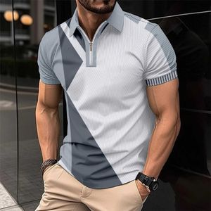 Mäns T-shirts Mens Ny 3D Luxury Print Bekväma Daily Mens Zipper Kort ärm Polo Shirt Q240517