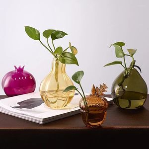 花瓶クリエイティブフルーツ形状の花瓶の楽しいザクロの梨スタイルの植物水耕栽培コンテナテーブル装飾ガラス工芸品の家の装飾