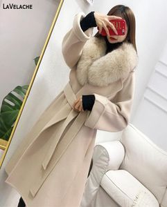 2020 New Cashmere Coat Women Wool Blends Long Real The Fox Fur Collar Winter Jacket Fashion Luxury Ladies Outerwear Streetwear T2008143166429