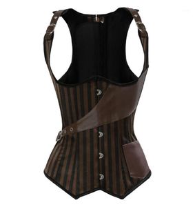 Bustiers Corsetsets Steampunk Underbust Corset Vest Women Leather Spliced Gothic Top Burlesco Body Shaper Pirate Costume Plus S6X7548557